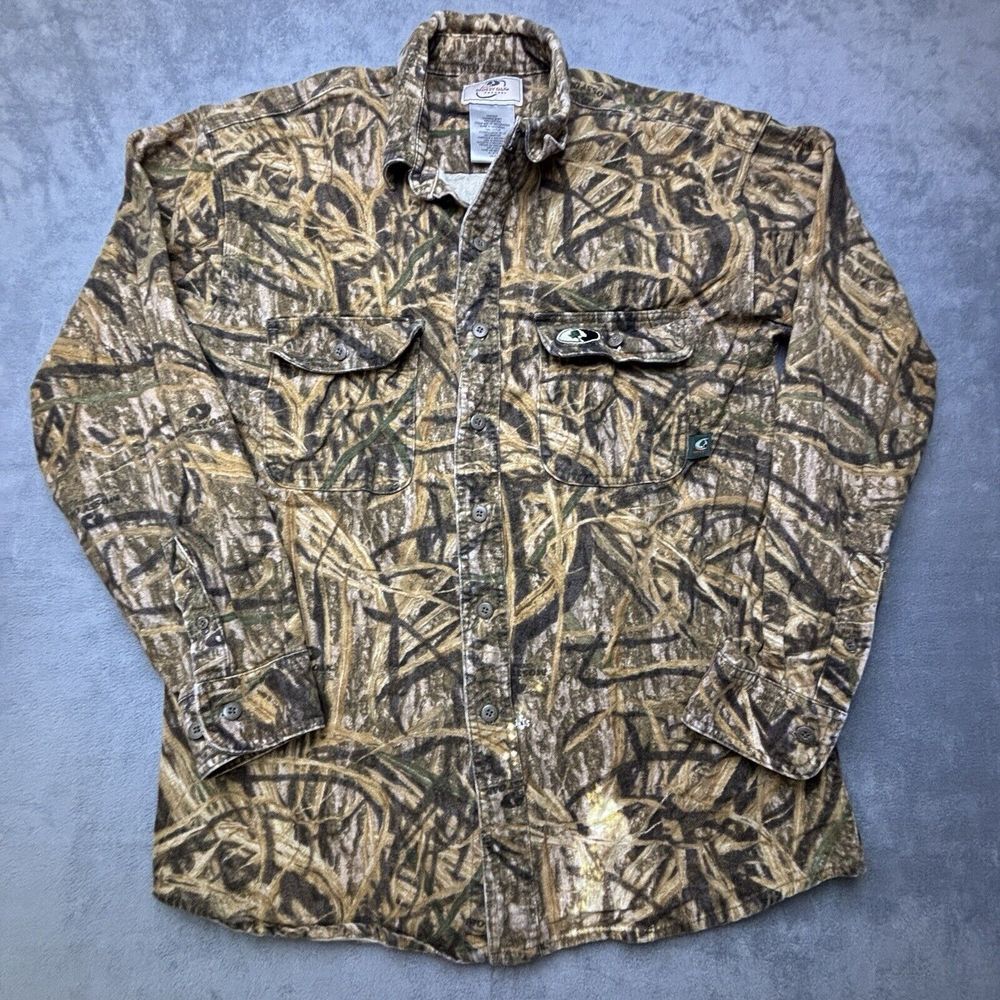Mossy‎ Oak Vintage Shadow Grass Chamois Shirt Mens Medium Button Up